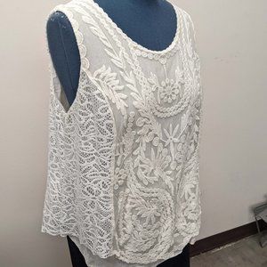 White Lace Sleeveless Top Plus 2X